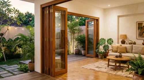 Pintu Lipat Kayu (Hangat & Klasik)